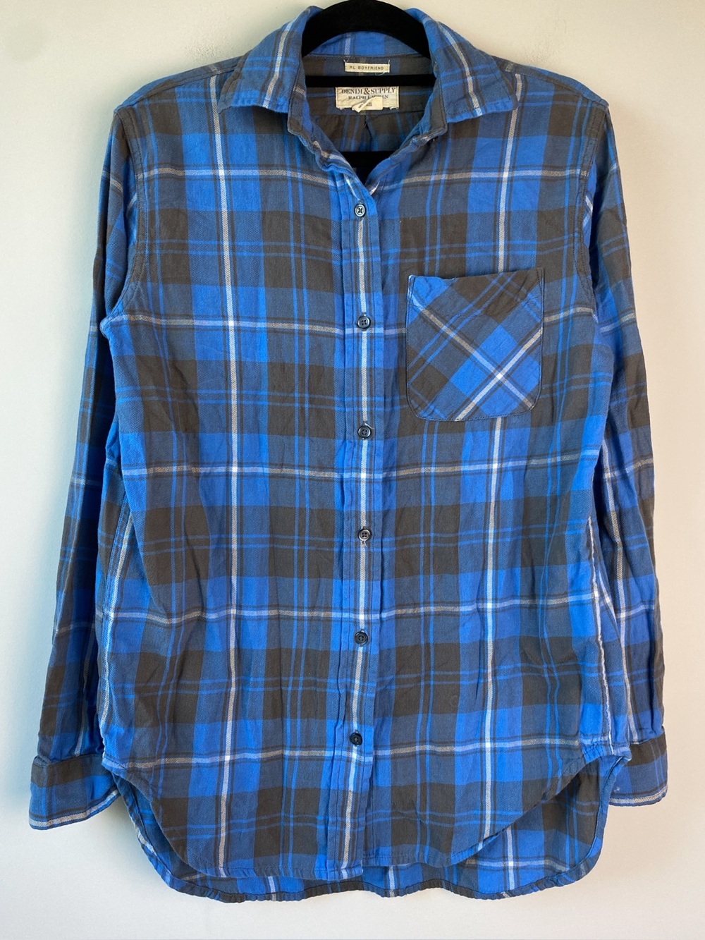 Denim Supply Womens Boyfriend Flannel Shirt XS Blue Button Up Ralph Lauren West